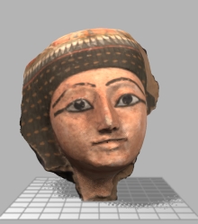 This mask would have been part of a larger, body-covering piece. If you look below the face you can see where the neck continues to attach onto the shoulders.