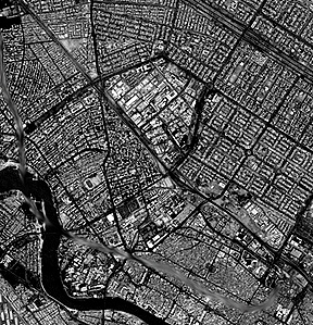 Part of Baghdad, seen at 10 m resolution using the SPOT panchromatic camera.