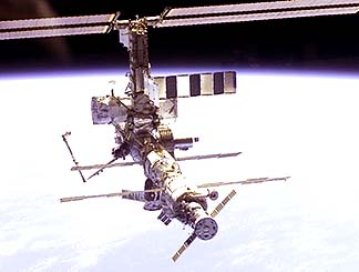 The International Space Station in orbit, photographed by Shuttle astronauts.