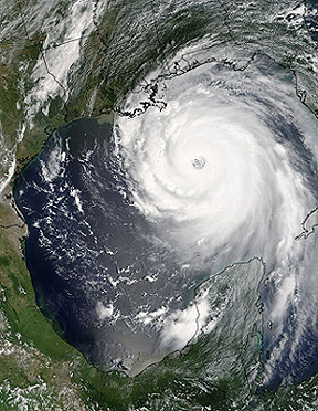 Hurricane Katrina in the Gulf of Mexico bearing down on New Orleans, August 28, 2005.