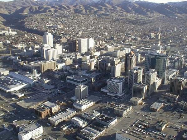 Color photo of central Salt Lake City, taken in 2001.