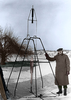 Robert Goddard aside one of his successful liquid fuel rockets.