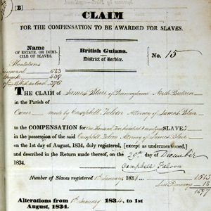 Claim document for compensation for slaves