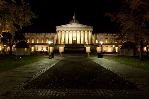 UCL quad at night