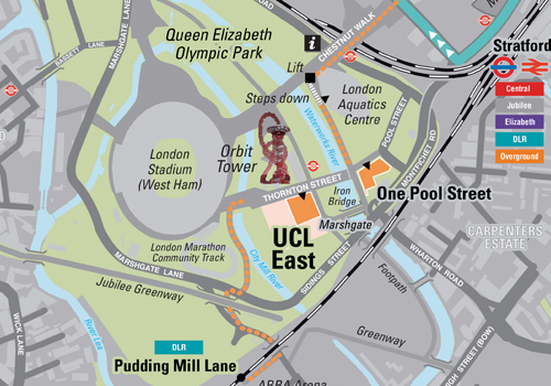 Cropped map of UCL East campus