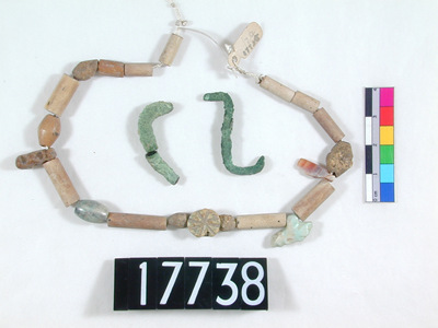 UC 17738, beads and copper fasteners from Qau tomb 7755