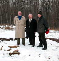 The author (left), with George Eogan (centre) and Jay Butler (right) on the find spot of the Nebra hoard.