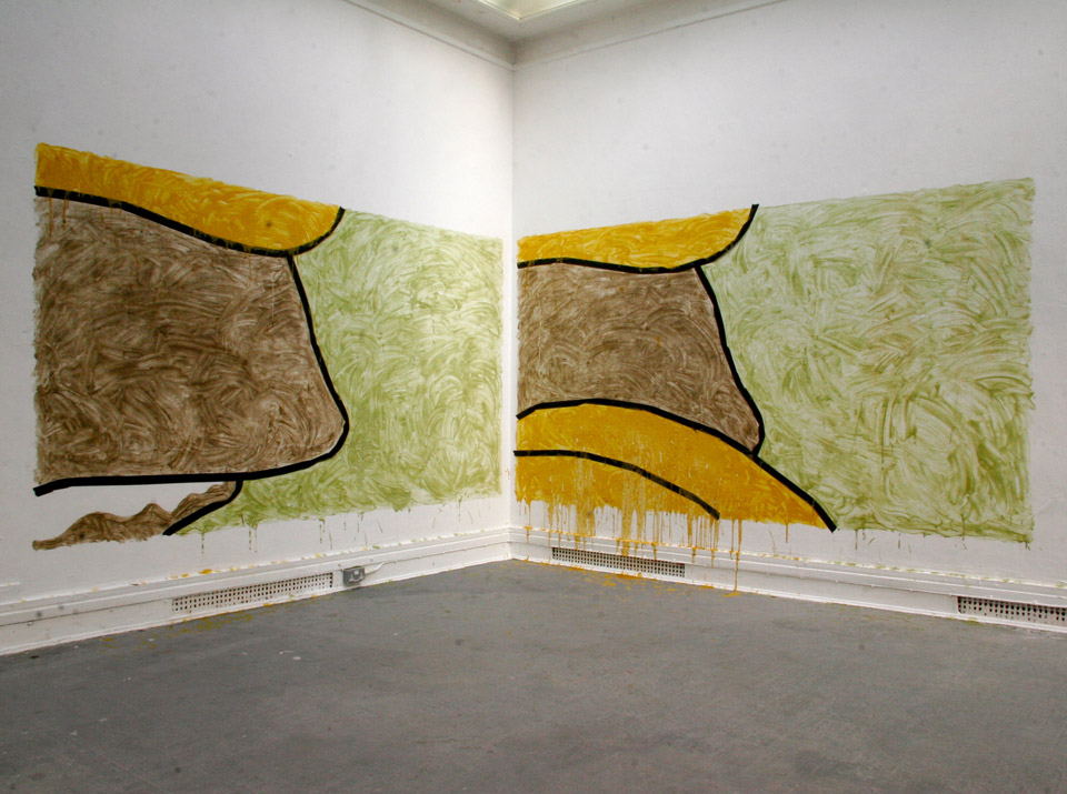 Homer Wake Up You're Alive II, 2013, mustard, pepper, wallpaper paste, tape, variable dimensions