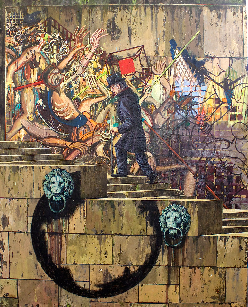 <p>Anfangsstadium, 2013, oil  and mixed media on canvas, 300 x 240 cm</p>