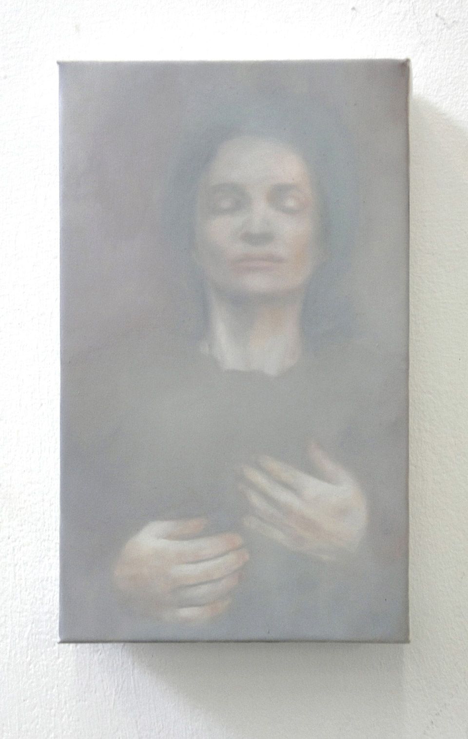 <p>Trace of a photograph, 2013, oil on polyester restoration fabric, 25 x 15 cm</p>