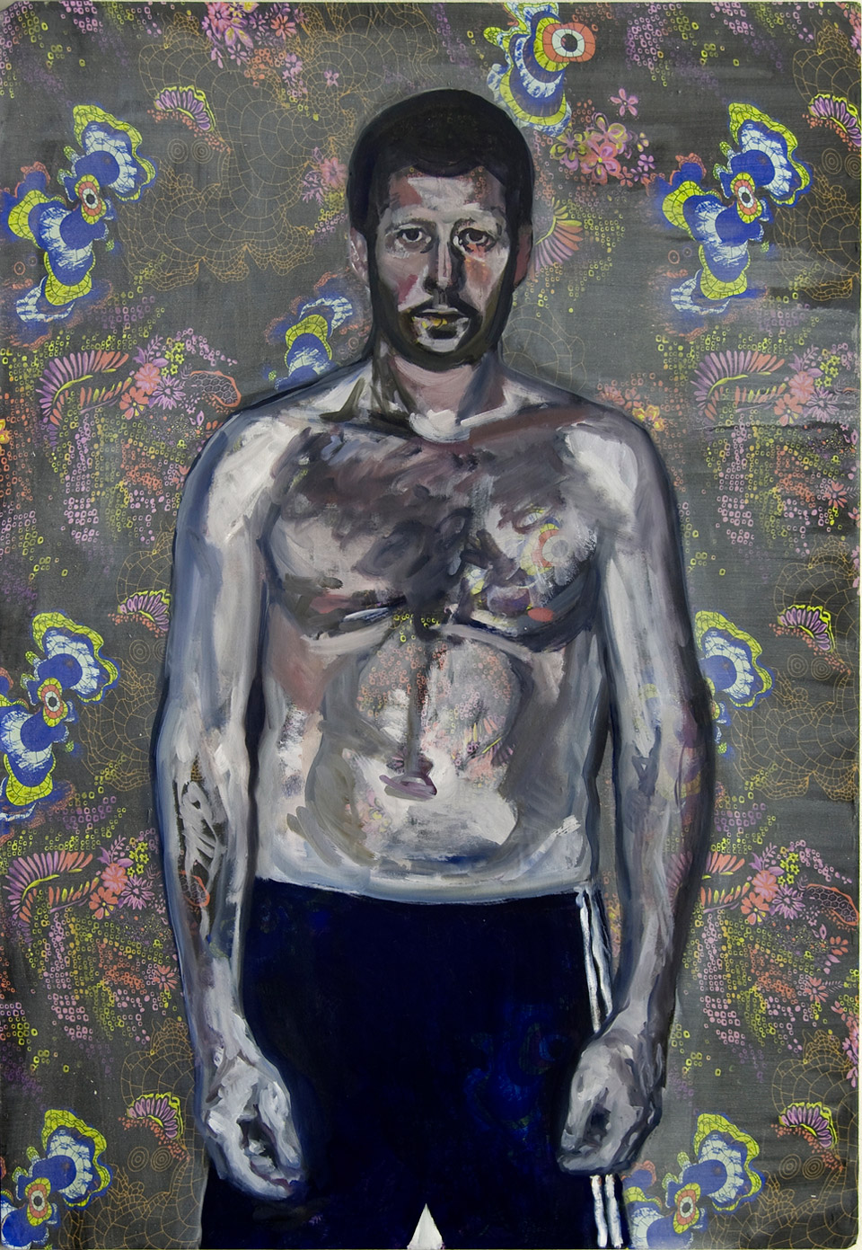 <p>Self Portrait on Pattern, 2013, oil on printed fabric stretched on board, 129 x 89 cm</p>