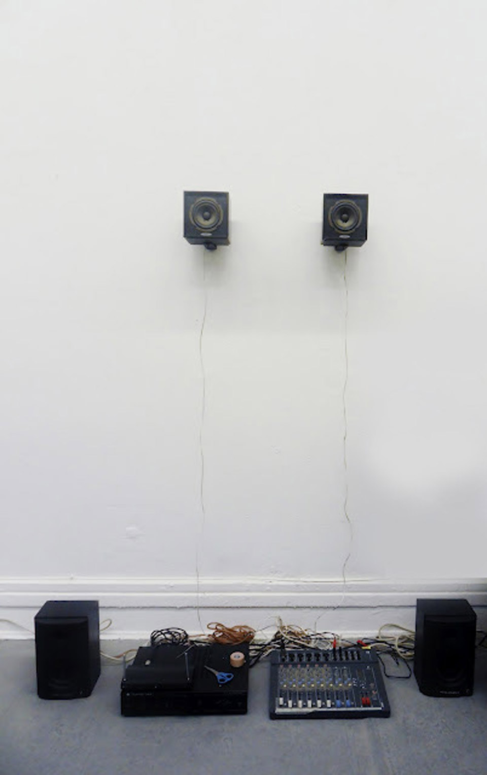<p>Take air into the lungs and then expel it, 2012<br />
A semi-hidden wireless microphone attached under the invigilator's nose. His/her breathing sound is amplified and come out through speakers.</p>