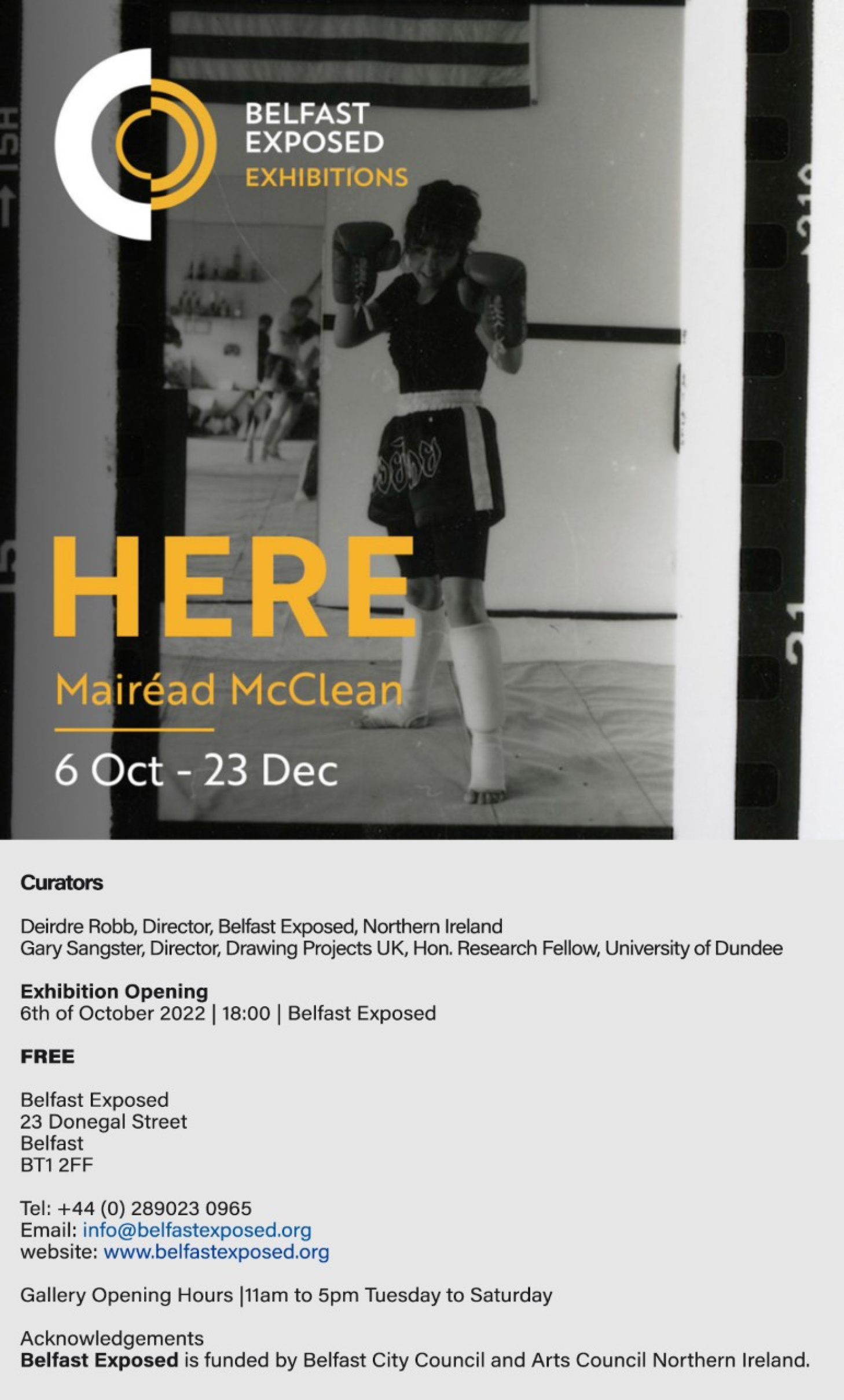 Poster for Mairead McClean, Belfast Exposed exhibition, November 2022