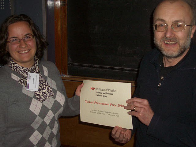 Ann Fenech receiving the IoP Printing and Graphic Science Conference award from Alan Hodgson