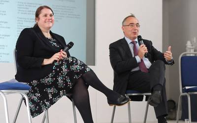 The Provost and Fiona Ryland answering questions at the inaugural Welcome Event