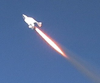 SpaceShipOne ascending as rocket fuel burns.