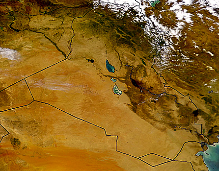 OrbView-2 enlargement of part of a full scene showing Iraq and surrounding countries (white boundaries).