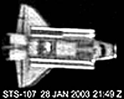View of STS-107, Columbia, taken from the AMOS satellie just prior to the January 2003 Shuttle disaster.