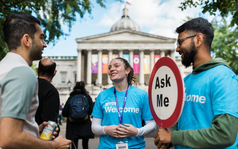 UCL guides with visitor on the quad