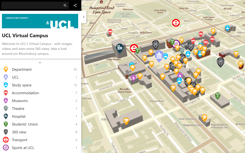 UCL virtual campus map (screen grab)