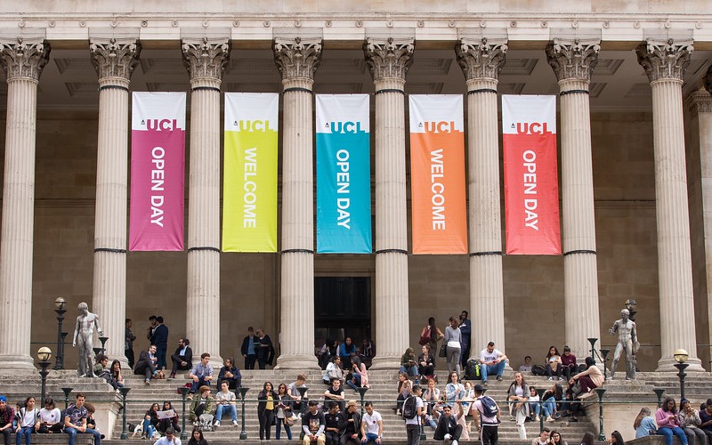 Open days banners on UCL's main building