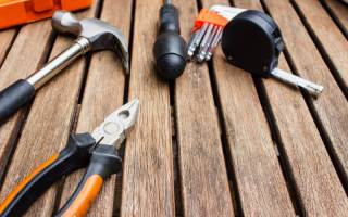Tools on wooden decking 