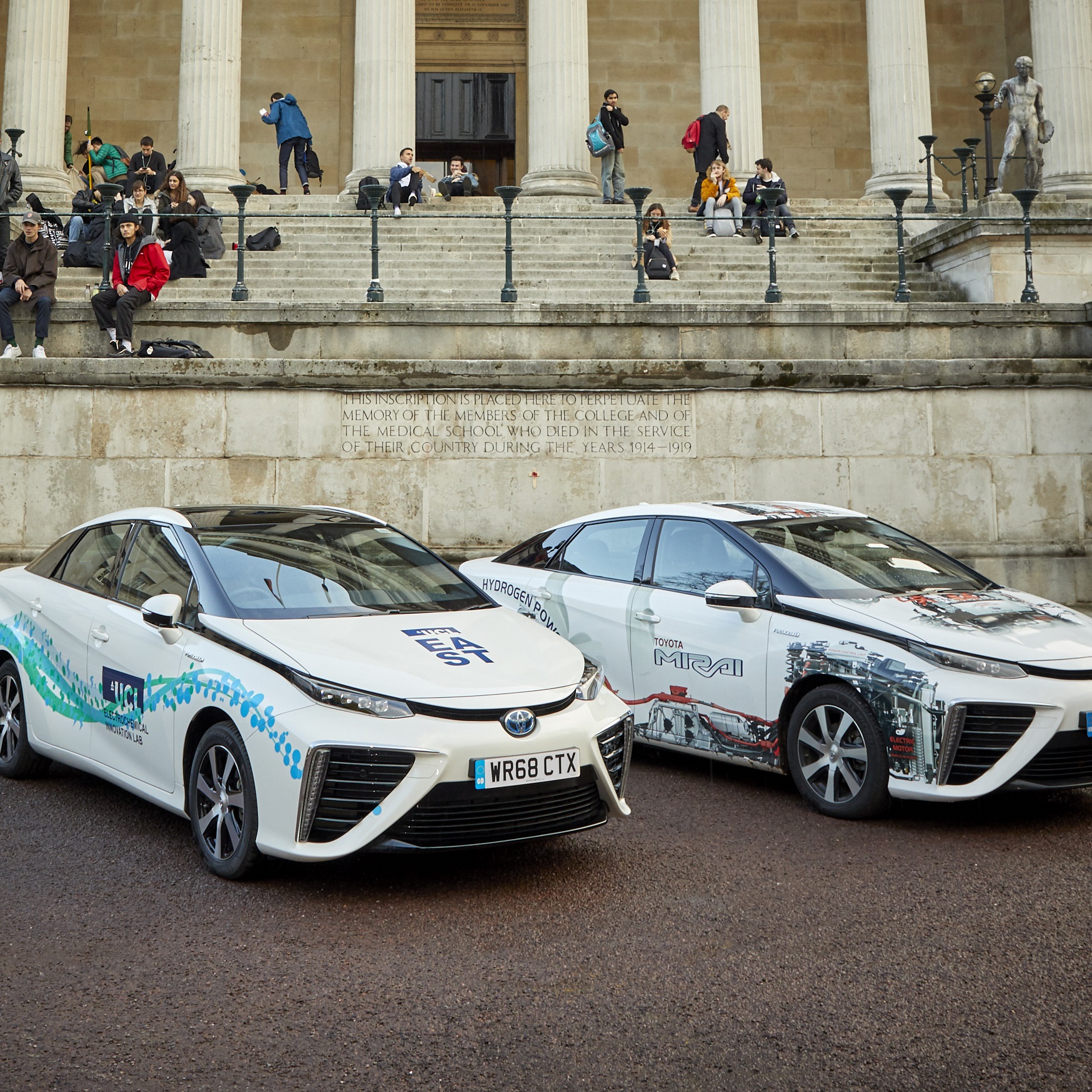 Toyota Mirai fuel cell vehicle outside UCL's main quad building