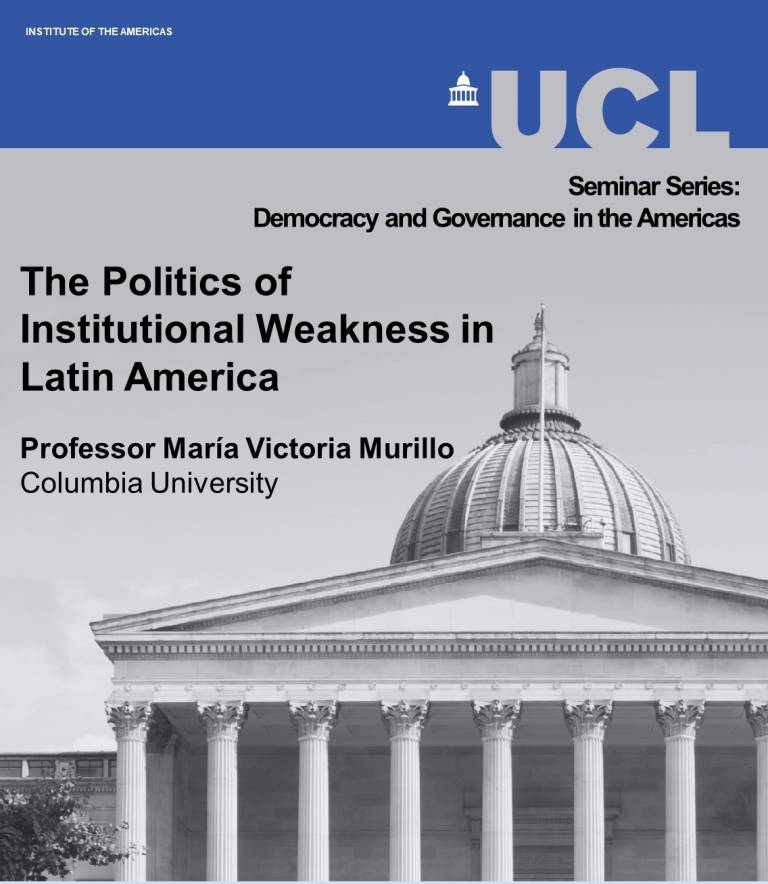 Event poster showing a photograph of the UCL Portico, the event title, guest speaker and date