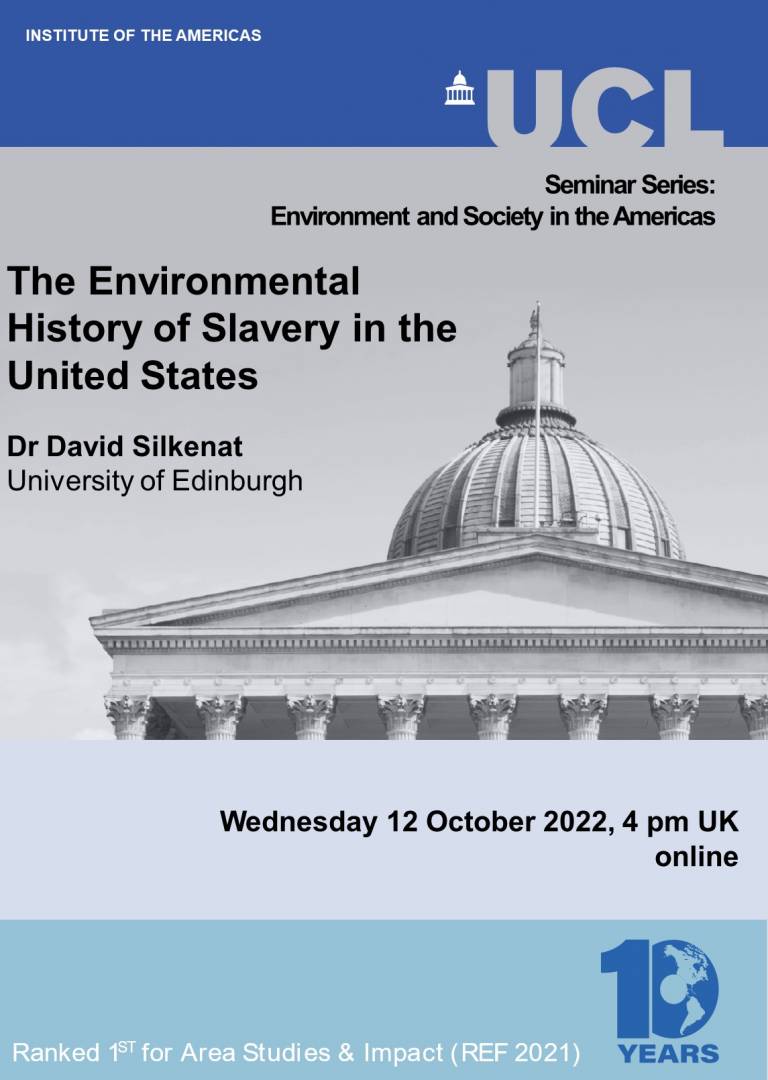 Event poster showing a photograph of the UCL Portico, the event and series titles, guest speaker and date