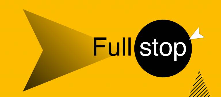 Logo of UCL Full Stop Campaign - a geometric design with chevrons, a triangle and a circle, with the words Full stop 