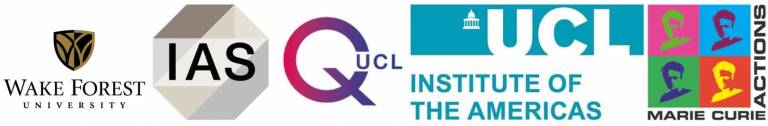 Logos of the event's five co-sponsors institutions. From l to r: Wake Forest University, UCL Institute of Advanced Studies, UCL Institute of the Americas, Queer UCL QUCL, 