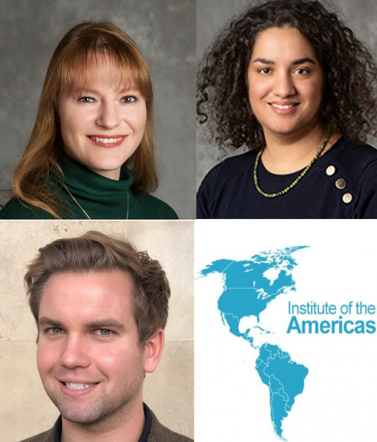 From left to right, clockwise from top: Antonella Silvestro, Nadia Hilliard, UCL Americas logo, Josh Hollands