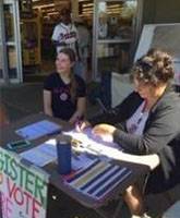 Photograph of Laura Ellyn Smith volunteering on National Voter Registration Day, US, 2016