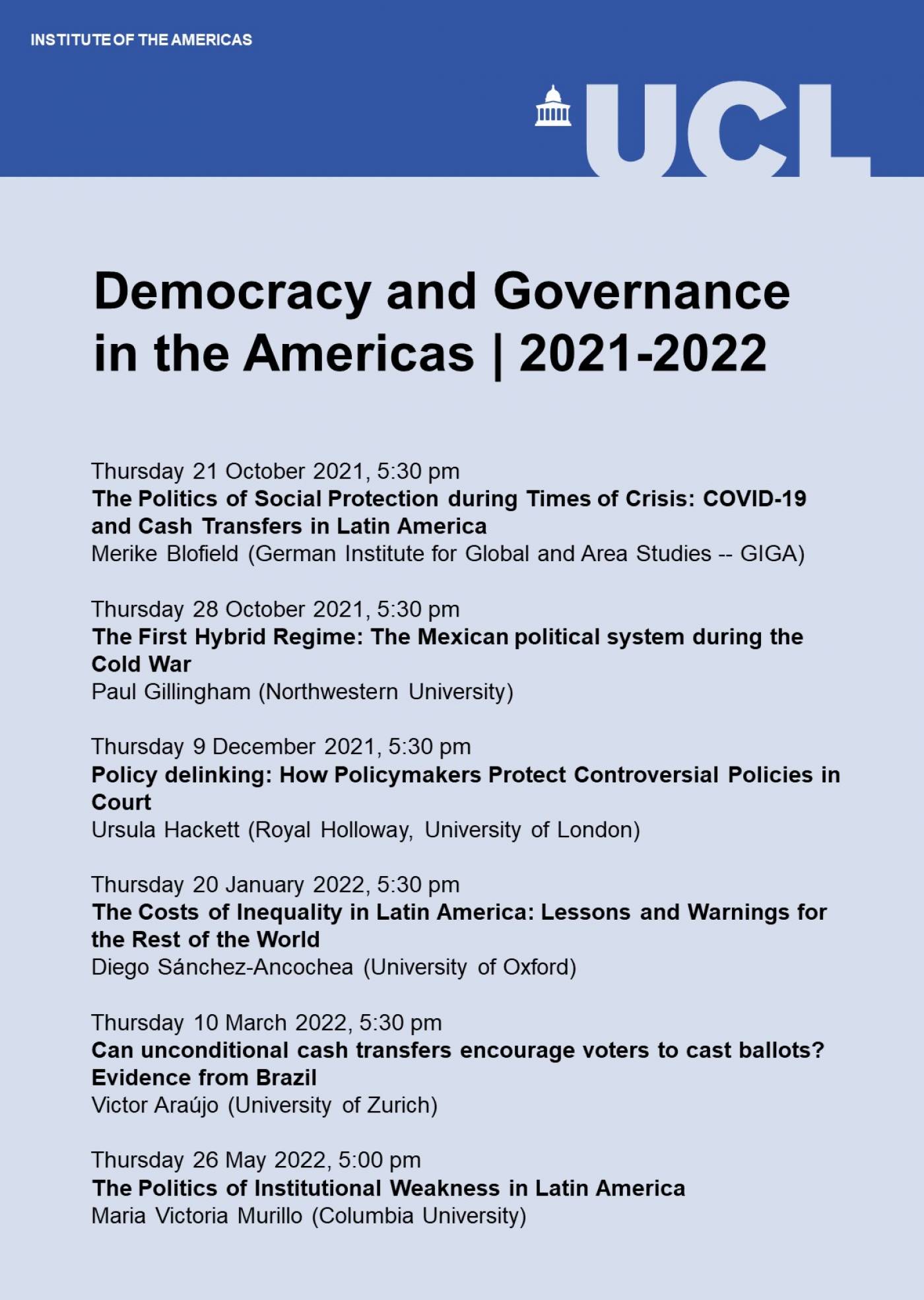 Democracy and Governance in the Americas event series calendar