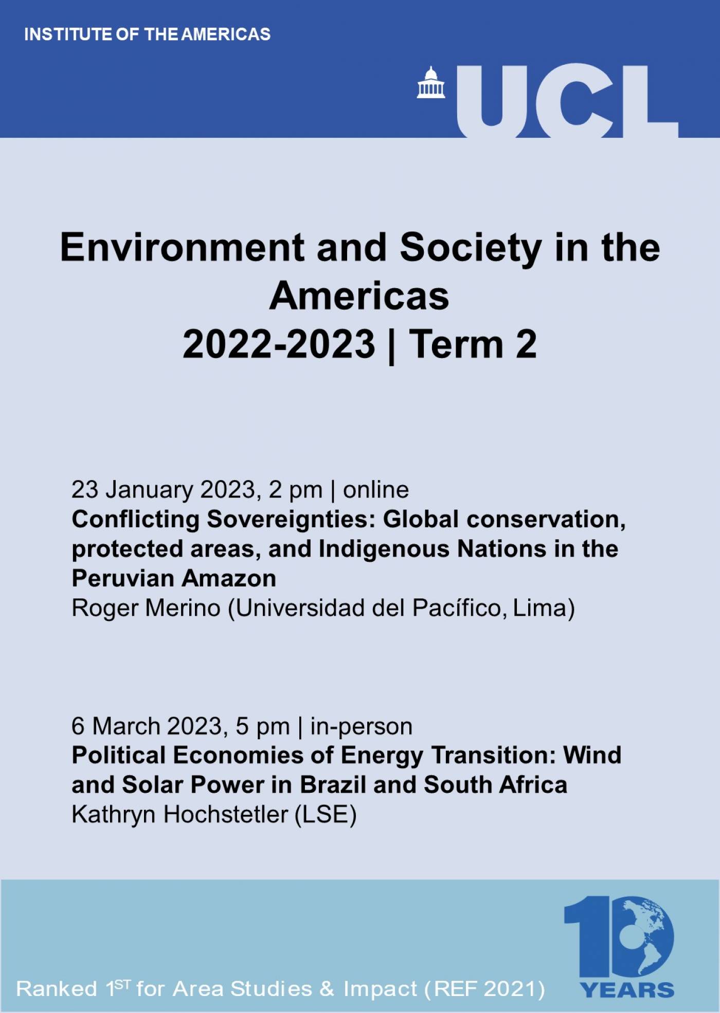 Environment and Society in the Americas event series poster - Term 2