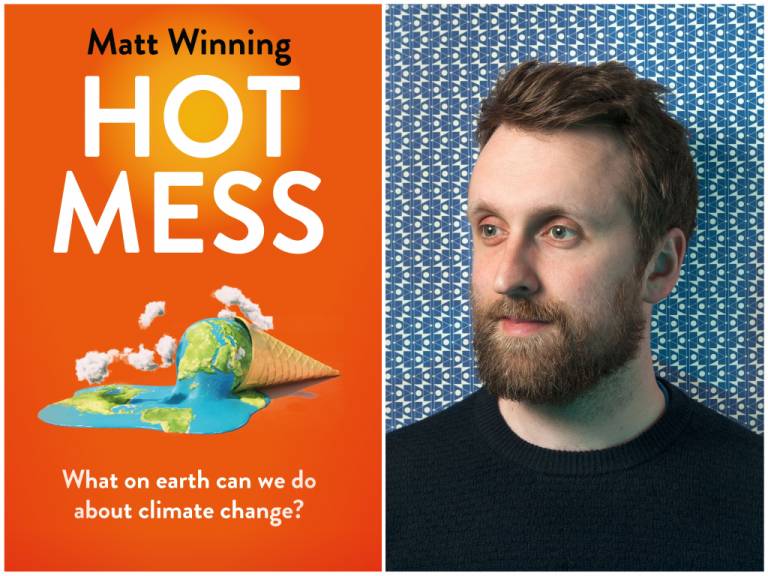 dr matt winning and book sleeve for hot mess, comedy book about climate change