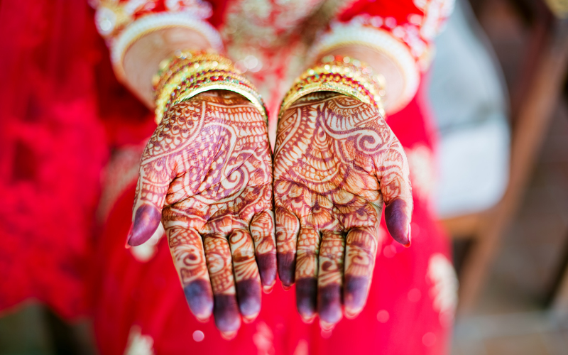 Hands decorated with henna