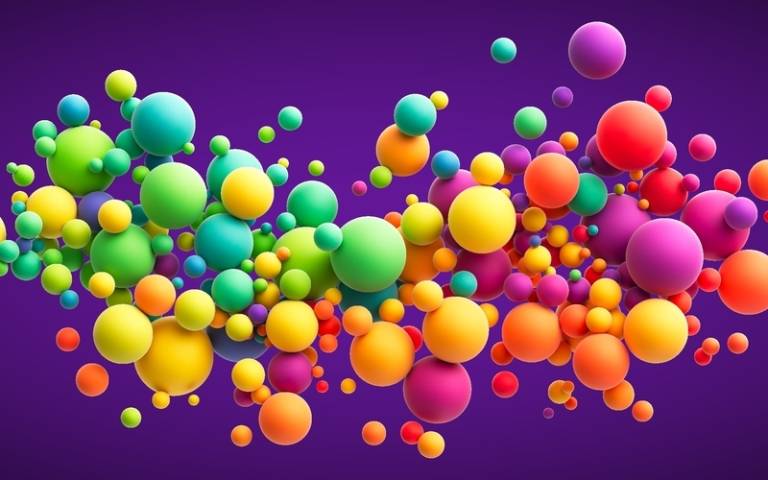 Multicoloured bubbles on a purple background