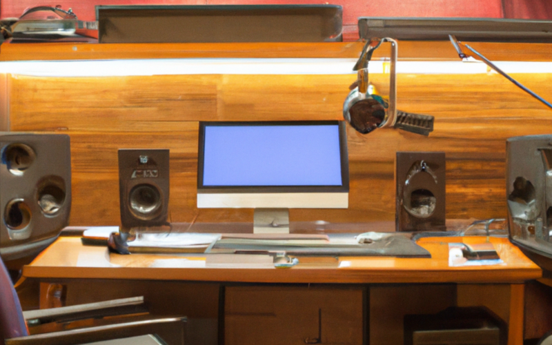 Generic stock image of computer in sound studio