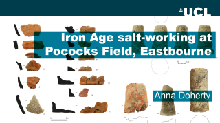 Iron Age salt-working at Pococks Field, Eastbourne by Anna Doherty, superimposed over images of clay artefacts