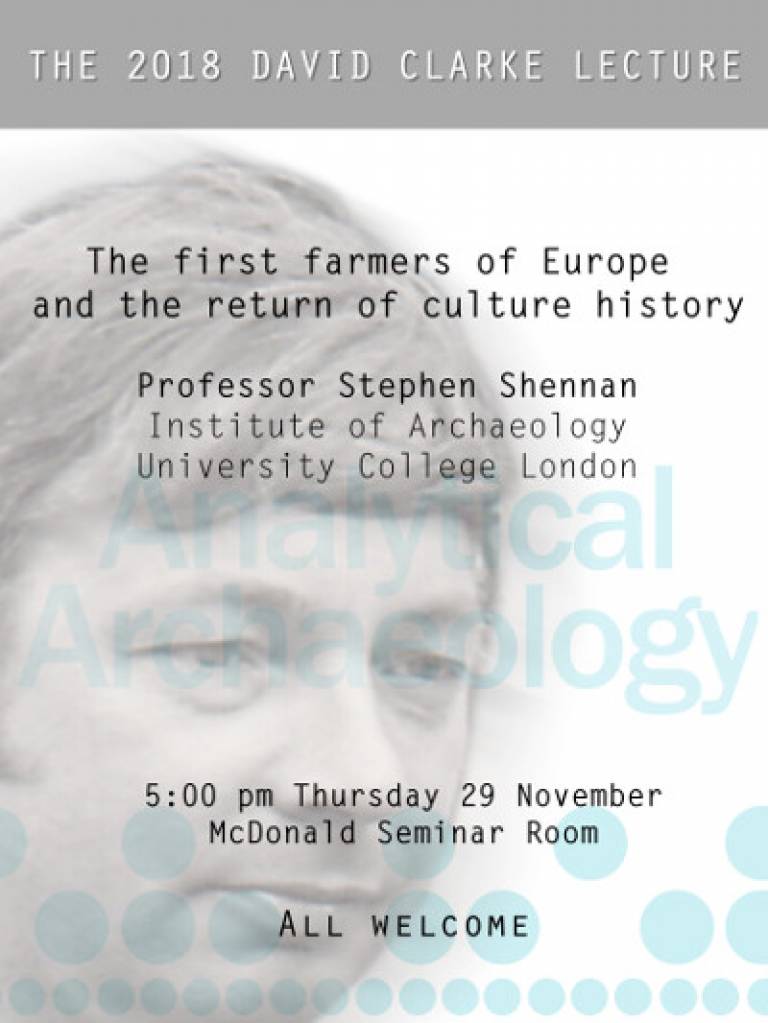 Stephen Shennan invited to give the David Clarke Memorial Lecture (2018)
