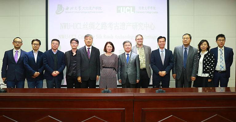 Group photo at Research Centre launch: from left: Dr MA Jian (Deputy Director, NWU School of Cultural Heritage), Dr LI Fengqing (Deputy Director, NWU Office of Social Sciences). Prof CHEN Honghai (former Director, NWU School of Cultural Heritage), D…