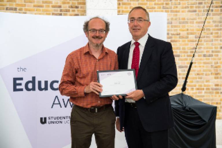 Mark Lake receiving a UCL Education Award (formerly UCL Provosts’ Teaching Awards)