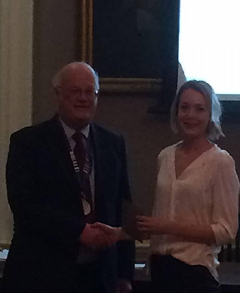 Victoria Ziegler being awarded the RAI Master's Dissertation Prize for 2016-17