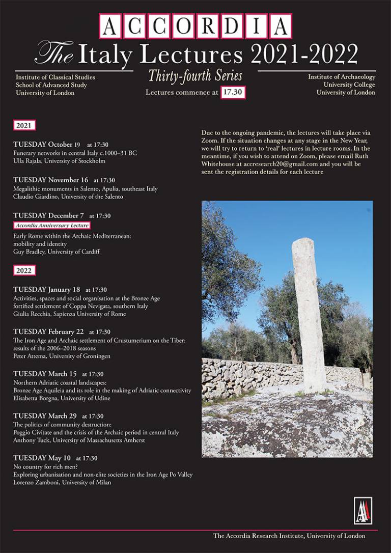 Accordia Lectures 2021-22 poster