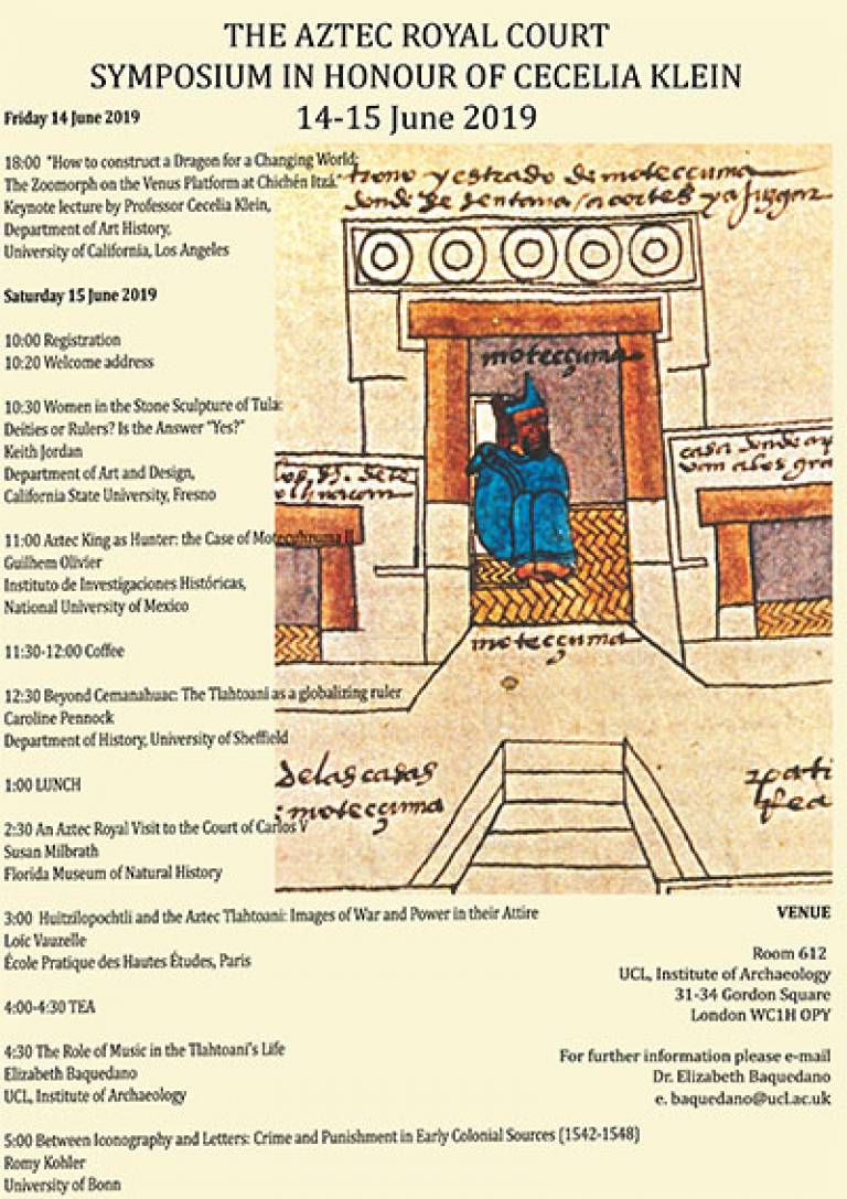 Aztec Royal Court Sumposium, being held at the UCL Institute of Archaeology, 14-15 June 2019