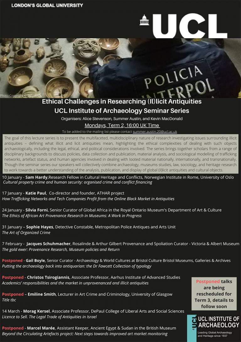 Ethical challenges in researching illicit antiquities (updated seminar series poster)