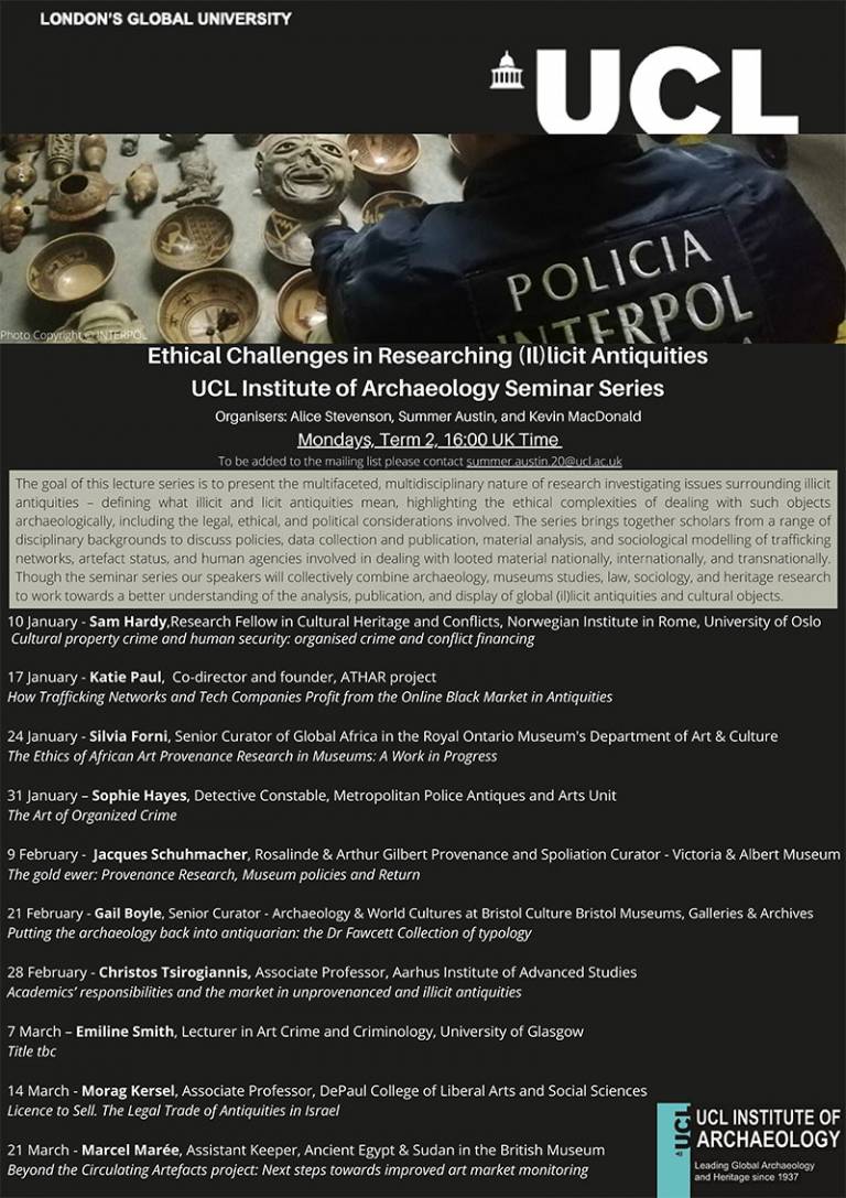 Ethical challenges in research illicit antiquities (seminar series poster)