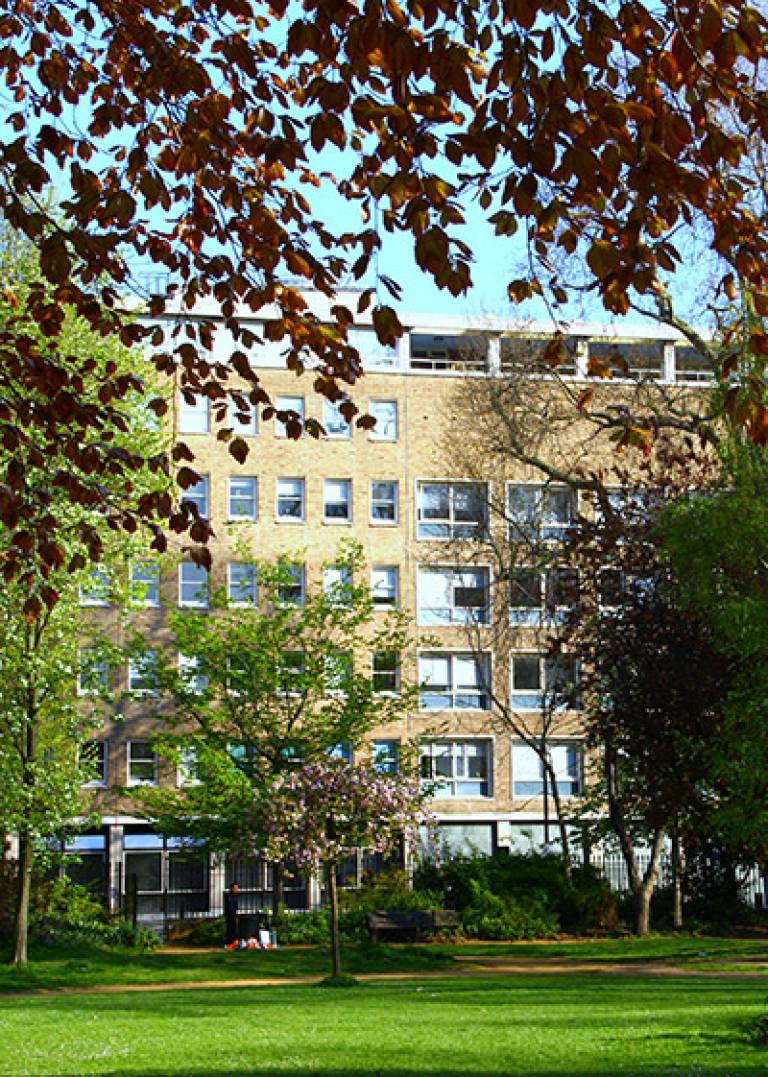View of UCL Institute of Archaeology from Gordon Square Gardens (Image: Lisa Daniel)