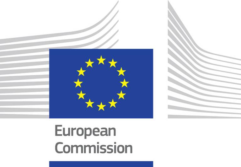 European Commission logo - blue flag with yellow stars on a white and grey background with the words European Commission written in grey text